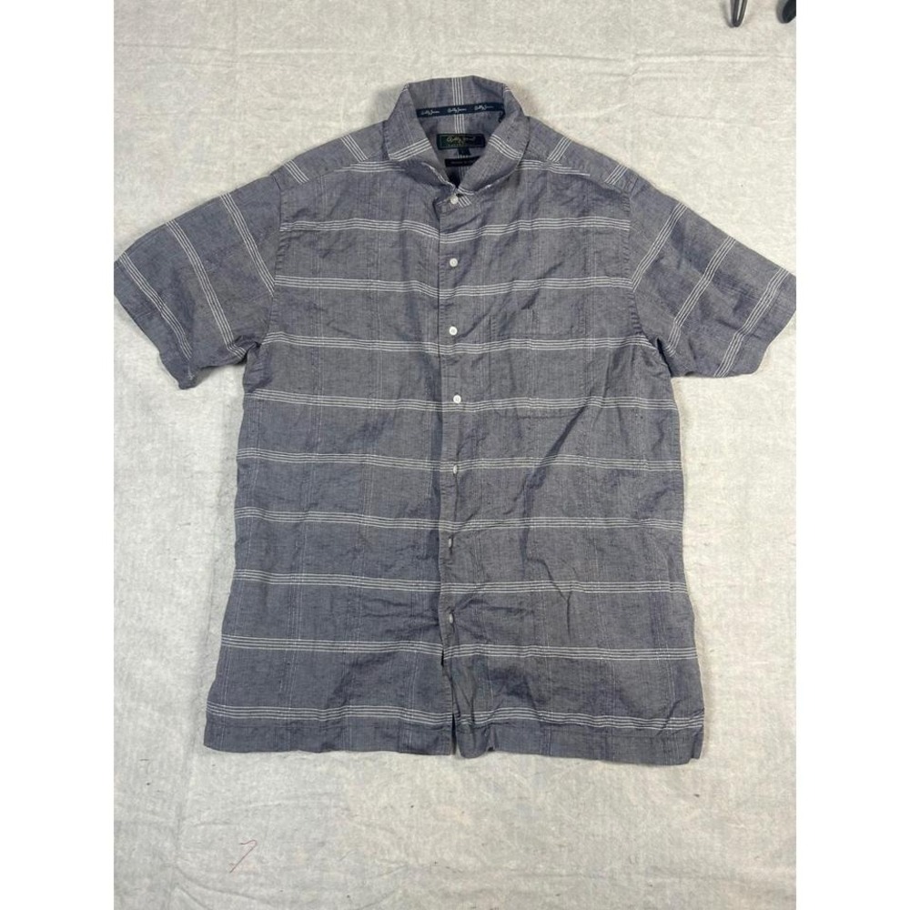 Bobby Jones Men's Short Sleeve Button Down Shirt Blue Stripe Plaid Size L